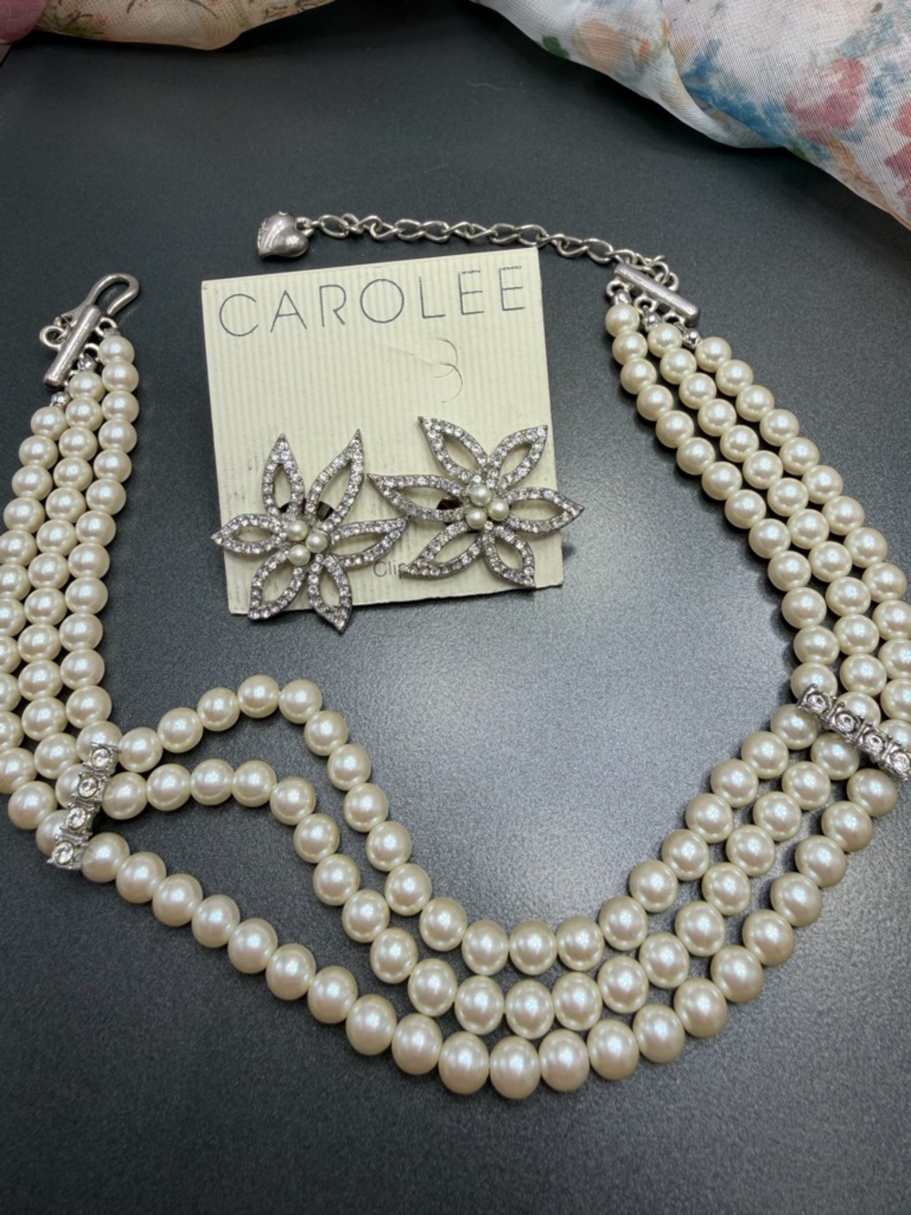 Vintage Carolee Pearl Choker Necklace and Clip earrings
